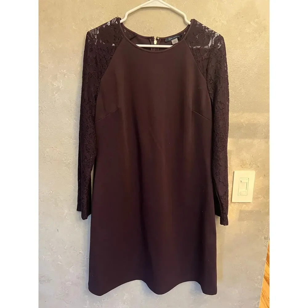 Tommy Hilfiger Burgundy Lace Long Sleeve Dress Size 14 - Picture 4 of 11